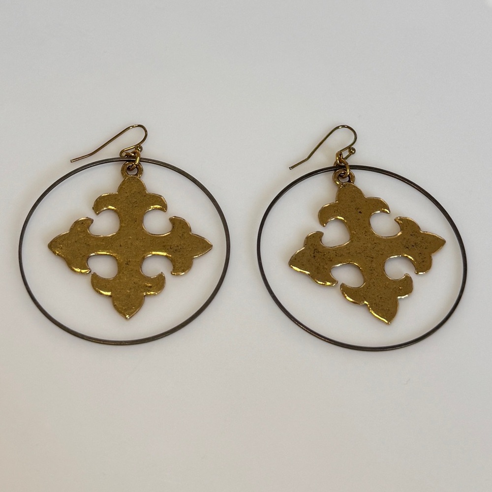 Julio Designs Maltese Cross Hoop Earrings Gold Plated Dangle